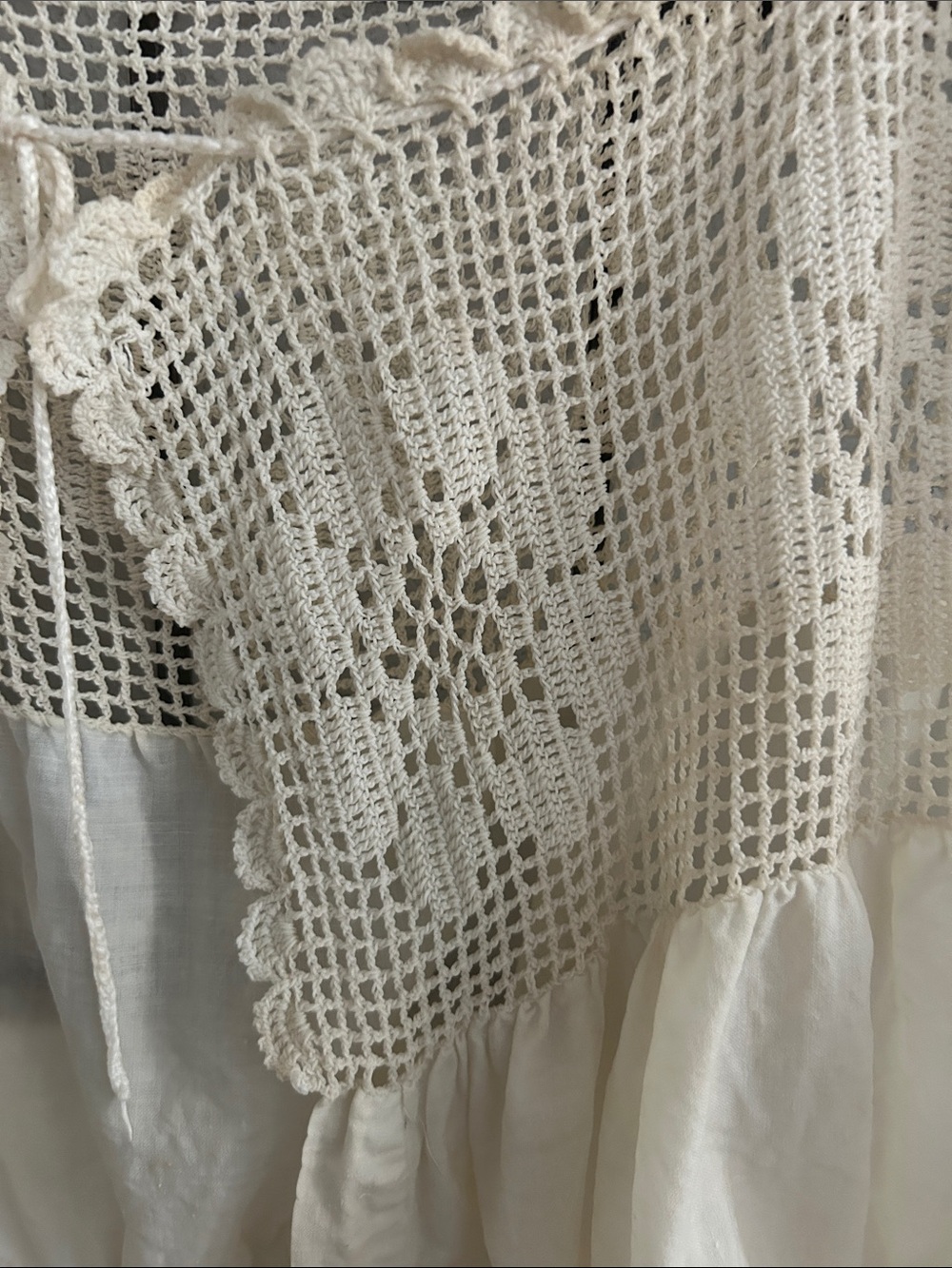 Vintage Women's Crochet Yoke Peasant Top - Cream - Picture 2 of 5